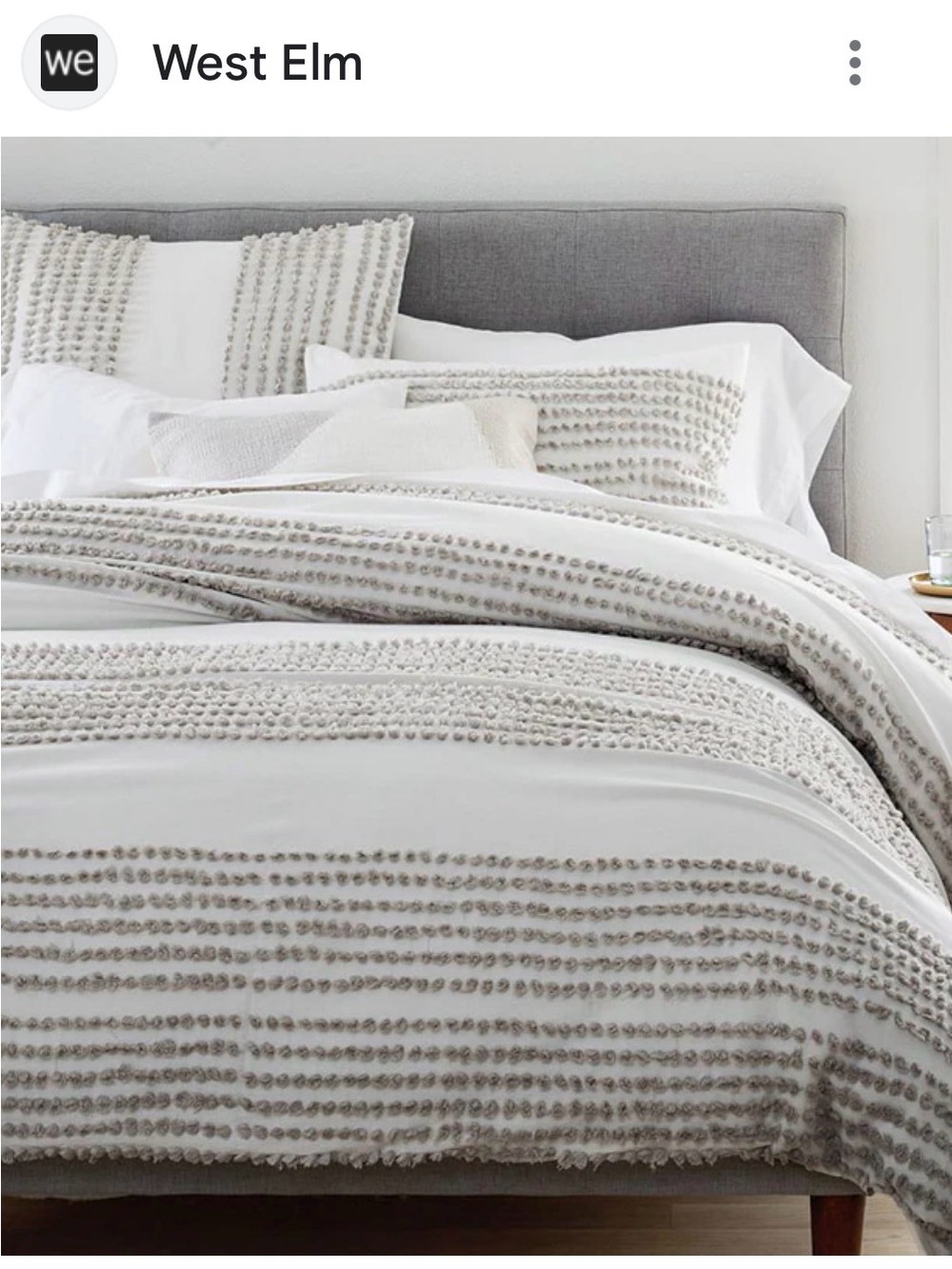 West Elm Textured Pom-Pom Stripe Duvet Cover in Gray and White King size